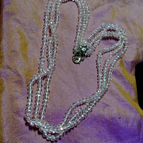 Pink strands necklace handmade beaded gleam shine glittery formal silver gems - Picture 4 of 8